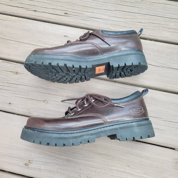 Vintage 90s y2k Skechers‎ Bratz Brown Leather Chunky Heel Oxford Jammers 9.5